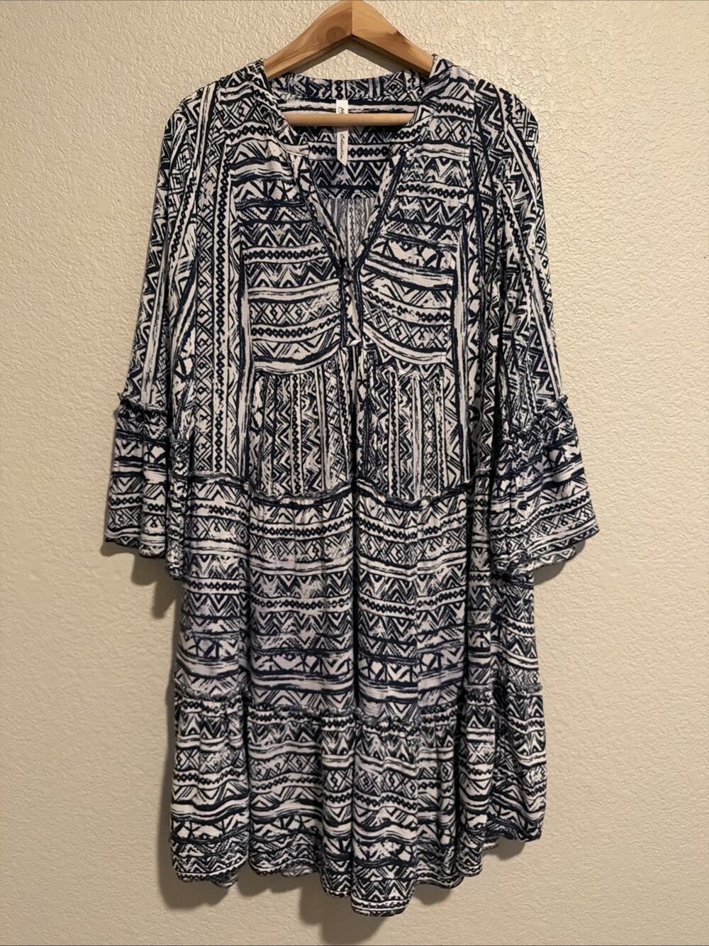 NY Collection Dress Boho Festival Coastal Country Cottage Flowy Romantic Crinkle
